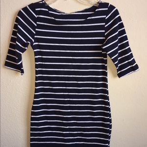 3/4 Sleeve Navy and White Striped Casual Dress